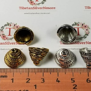 10 pieces a pack of 13x11mm 11mm opening Pyramids Shells Cone Antique Gold or Silver Lead Free Pewter
