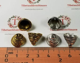 10 pieces a pack of 13x11mm 11mm opening Pyramids Shells Cone Antique Gold or Silver Lead Free Pewter
