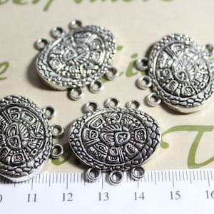 6 pcs per pack of 27x20mm Mayan Glyph Triple Link with 3mm loops Antique Silver Finish Lead Free Pewter