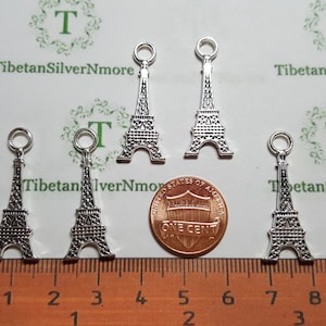 16 pcs per pack 32x12mm Flat Eiffel Tower Charm Antique Silver Finish Lead Free Pewter.