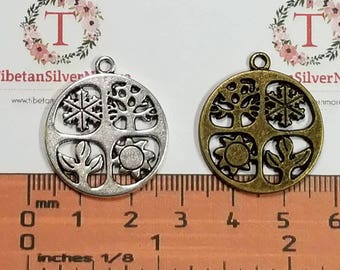 6 pcs per pack 25mm Four Season Coin Charm in Antique Silver or Bronze Lead free Pewter.