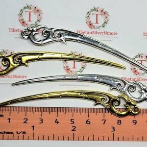 4 pcs per pack 93x14mm Japanese hair stick Antique Silver or Gold Finish Lead Free Pewter