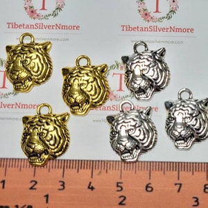 7 pcs per pack 22x17mm Solid thick Tiger Head Charm in Antique Silver or Gold Lead free Pewter