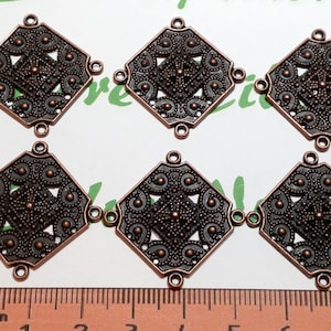 6 per pack 22mm Square Textured Four ways Link Component Antique Copper Finish Lead free Pewter