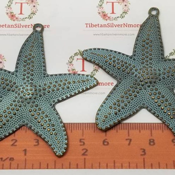 3 pcs per pack of 67x64mm Large Textured Starfish Pendant Blue Patina Finish Lead Free Pewter