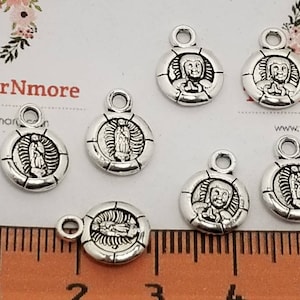 30 pcs per pack 8mm Tiny Lady Guadalupe and Jesus charm antique Silver Finish Lead free Pewter