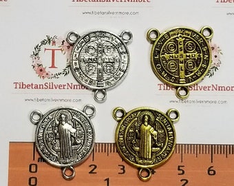 6 pcs per pack 24mm San Benito coin Rosary Center Antique Silver or Gold Lead free Pewter