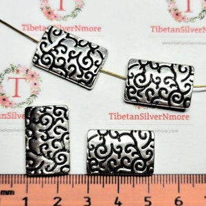 4 pcs per pack 22x14mm Reversible Rectangular Batik Beads in Antique Silver Lead free Pewter