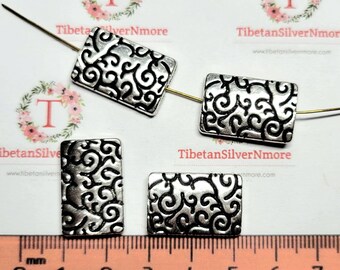 4 pcs per pack 22x14mm Reversible Rectangular Batik Beads in Antique Silver Lead free Pewter