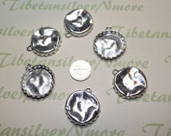 10 pcs pe pack 30mm Bottle Cap Pendant Antique Silver Lead Free Pewter