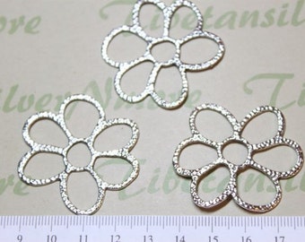 8 pcs per pack 40mm Large Cut Hammered Flower Link Pendant Antique Silver Finish Lead free Pewter