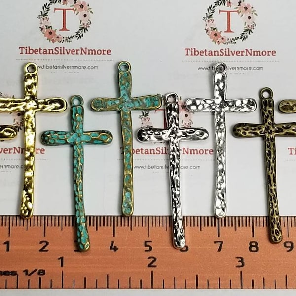 8 pcs per pack 46x21mm 2mm thickness Hammered Cross narrow Charm color to choose Lead Free Pewter