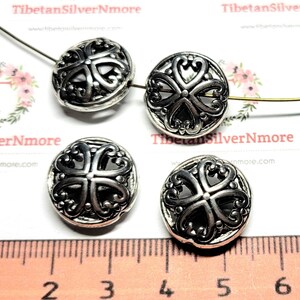 4 pcs per pack 16x8mm Reversible Filigree 4 Heart Coin Beads in Antique Silver Lead free Pewter