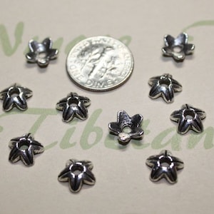 May include: Ten silver star-shaped metal beads with a hole in the center. The beads are approximately 1/2 inch in diameter.