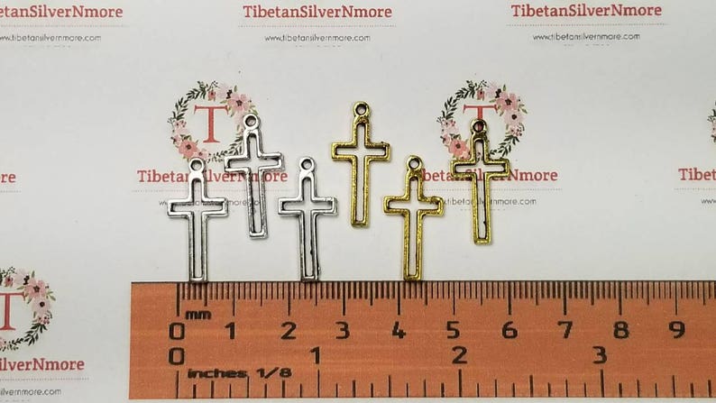 24 pcs per pack 22x10mm Small Cut Out Cross Charm in Antique Silver or Gold Lead free Pewter