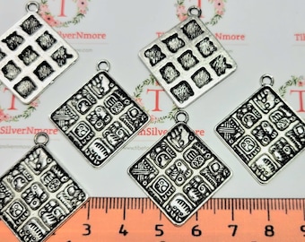 6 pcs per pack of 30mm Mayan Glyph charm Antique Silver Finish Lead Free Pewter