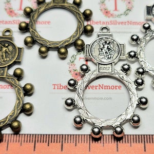 3 pcs per pack 50x32mm St. Michael Rosary Ring in Antique Bronze or Silver lead free Pewter.