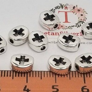 30 pcs per pack 8x7mm 3mm thickness Reversible Cutout Oval Cross Bead in Silver tone Lead free Pewter image 4