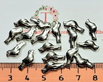 36 pcs per pack 14x4mm Reversible Parakeet Birds small Beads in Antique Silver