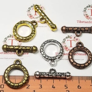 4 Sets Antique Gold Pewter Flower Toggle Clasps 24x18mm For Jewelry Making