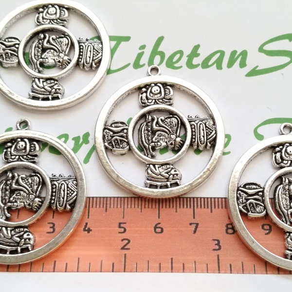 3 pcs per pack 38mm One side cut out Mayan Glyph Medallion Antique Silver Finish Lead Free Pewter