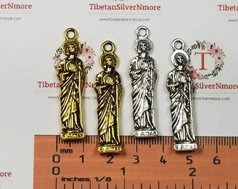 4 pcs per pack 42x10mm full figure of Saint Judas charm Antique Silver or Gold lead free Pewter.