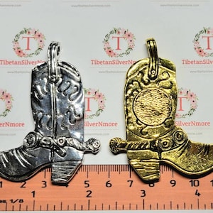1 pc per pack 66x55mm Extra Large solids Cowboy Boot Pendant Antique Silver or Gold Finish Lead Free Pewter