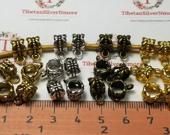 24 pcs per pack 8x7mm Large Hole Tube with 3mm Loop Antique Silver, Gold, shiny Gold or Bronze Lead Free Pewter