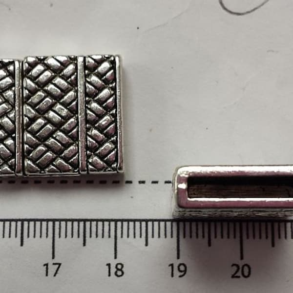 2 pcs per pack 14mmx3mm hole size 6mm depth glue in part Square Basket texture Magnetic Clasp Antique Silver Finish Lead Free Pewter