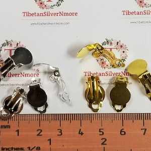 24 pieces or 12 pairs a pack of 10mm disk Glue-on Clip On Earring Findings Copper base metal Gold or Silver tone
