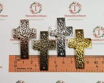 5 pcs per pack 50x30mm Sideways Hammered Cross link in color to choose Lead Free Pewter