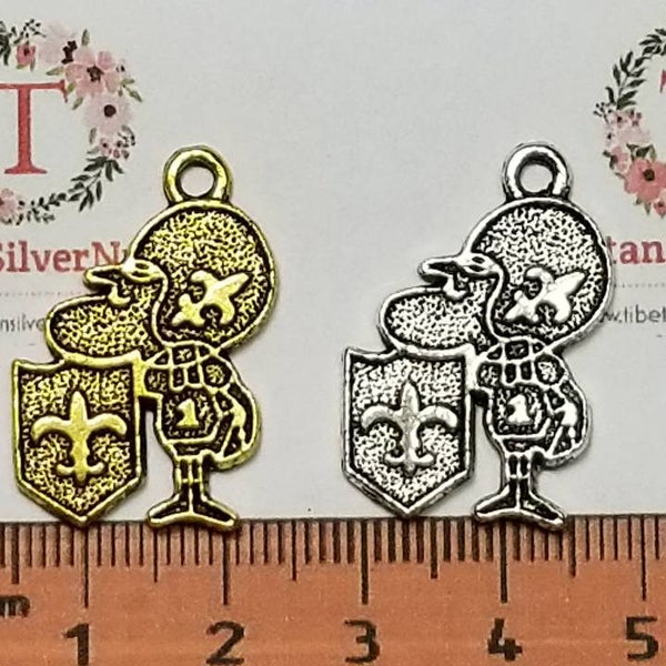 6 pcs per pack 20mm Football Player with Fleur De Lis Charm Antique Gold or Silver Finish Lead Free Pewter