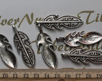 6 pcs - 46x12mm Medium Feather Pendant Antique Silver Finish Lead free Pewter