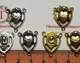 10 pcs per pack 20x15mm Heart shape Cut out Mother Mary Rosary Center Antique Silver or Gold Lead free Pewter