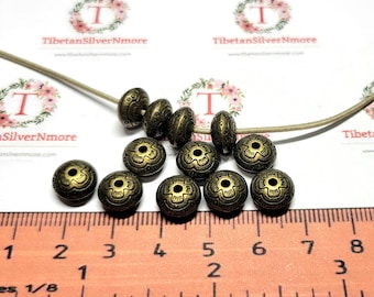 12 pcs per pack 9x6mm 1.5mm inner hole Decorated  Reversible Rondelle Bead Antique Bronze Finish Lead Free Pewter