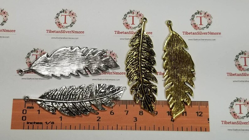 2 pcs per pack 71x22mm Antique Gold or Silver Large Fern leaf Lead Free Pewter. image 4