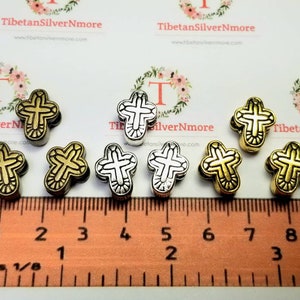 12 pcs per pack 14x10mm Reversible Cross 6mm large hole Bead in Antique Silver, Bronze or Gold Lead Free Pewter image 7