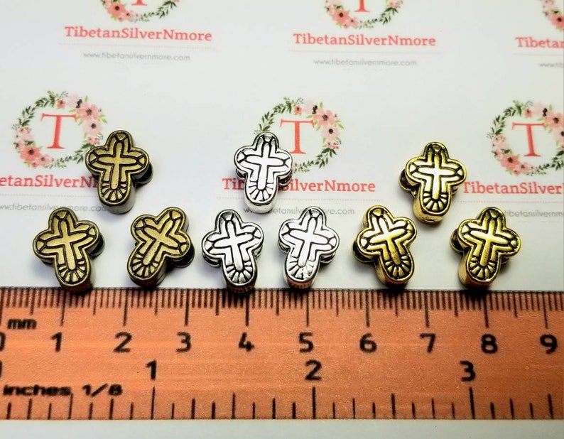12 pcs per pack 14x10mm Reversible Cross 6mm large hole Bead in Antique Silver, Bronze or Gold Lead Free Pewter image 7