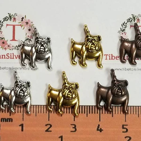 20 pcs per pack 14x16mm One side Bulldog charm in color to choose Lead Free Pewter