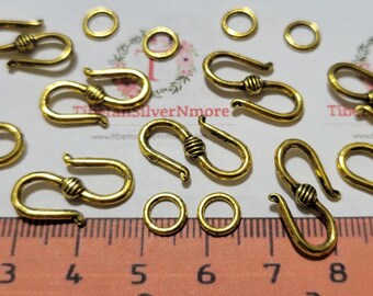 20 set per pack 20x8mm Flower S Hooks Clasp with 2 pcs round soldered Loop Antique Gold Finish Lead free Pewter