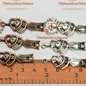 8 pcs per pack 39x12mm curved Arrow Link with double heart Antique Silver or Copper Lead free Pewter.
