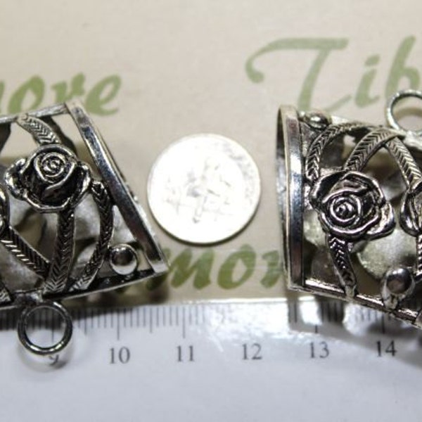 3 pcs per pack of 40x37x16mm Extra Large Scarf Bail Filigree Roses Vine Pewter Antique Silver