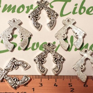 12 pcs per pack 23x22mm Crossed Gun Charms Antique Silver Lead free Pewter. image 5