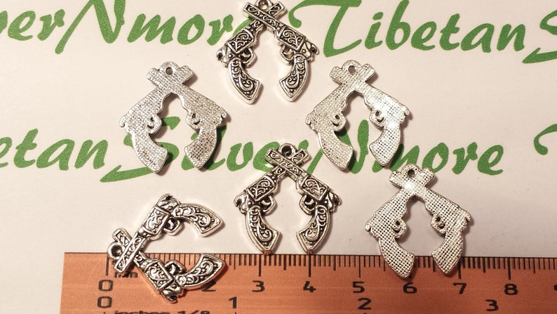 12 pcs per pack 23x22mm Crossed Gun Charms Antique Silver Lead free Pewter. image 5