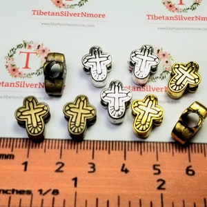 12 pcs per pack 14x10mm Reversible Cross 6mm large hole Bead in Antique Silver, Bronze or Gold Lead Free Pewter image 2