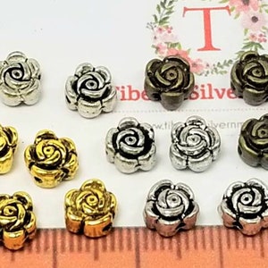 36 pcs per pack 6mm Reversible Rose Flower Beads with 1.5mm Hole in Antique Silver or Bronze Lead Free Pewter