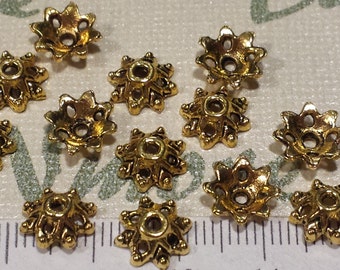 20 gram per pack 9x3mm Bali Style Flower Bead Caps Antique Gold Finish Lead Free Pewter