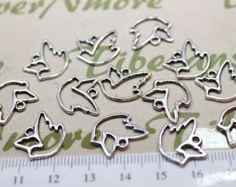 24 pcs per pack 17mm Cuts Dove Charm Antique Silver Finish Lead Free Pewter