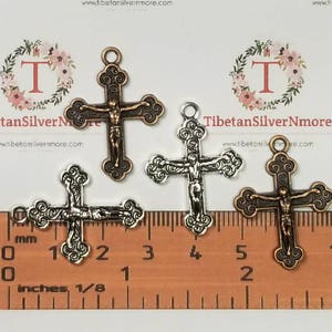 12 pcs per pack 28x21mm One side Crucifix Charm Antique Silver or Copper Finish Lead Free Pewter image 4