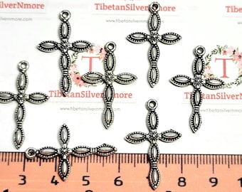 12 pcs per pack 28x18mm Small Rice Cross Charms Antique Silver Lead free Pewter.